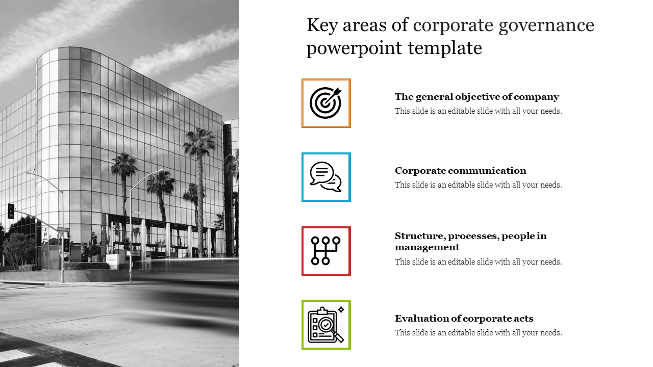 Key areas of corporate governance powerpoint template